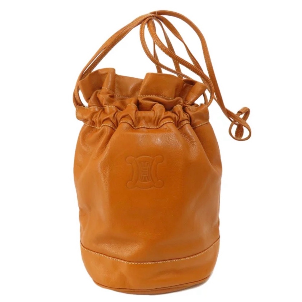 Vintage Celine Triomphe Caramel Soft Leather Bucket Bag - Crossbody/Shoulder